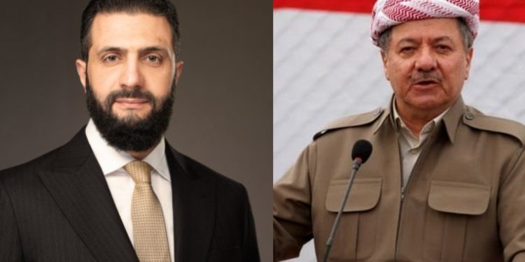 اتصال بين مسعود برزاني والشرع للتأكيد على حقوق الكرد الوطنية والسياسية والمدنية