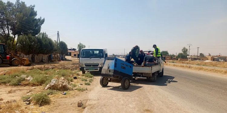بدء إزالة التعديات عن خط مياه علوك في تل تمر تمهيدا لإعادة تشغيله