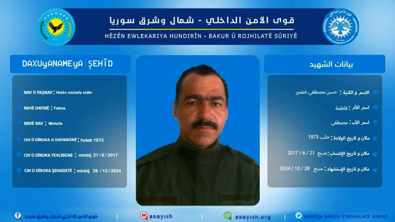 Li Minbincê endamê hêzên Asayişê Hisên El-Xidir şehîd bû