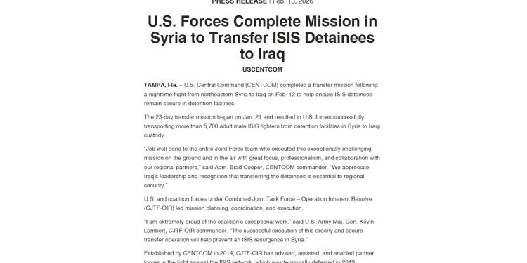 CENTCOM: Veguhestina DAIŞ’iyan ji Sûriyê bo Iraqê bidawî bû